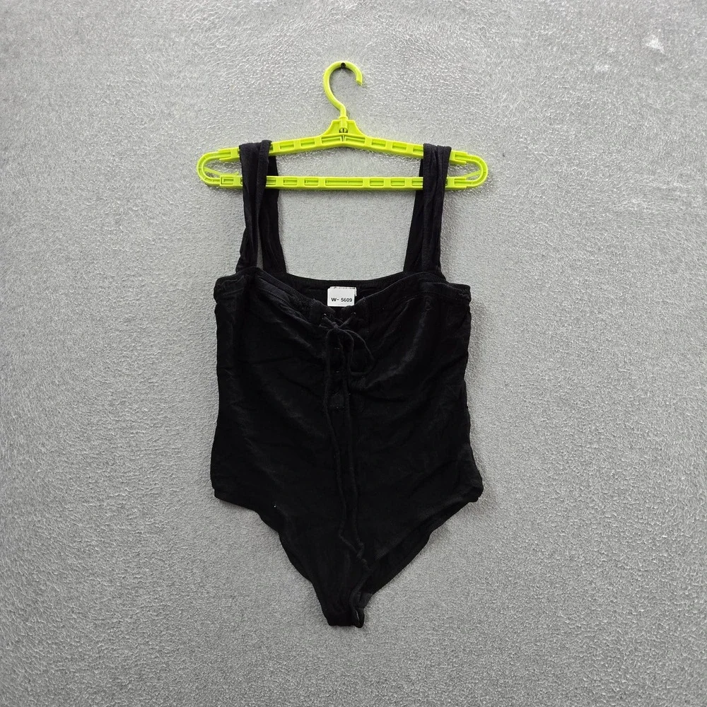 Intimately Free People Women Swimwear S Black One-Piece Bodysuit Snap Lace Up